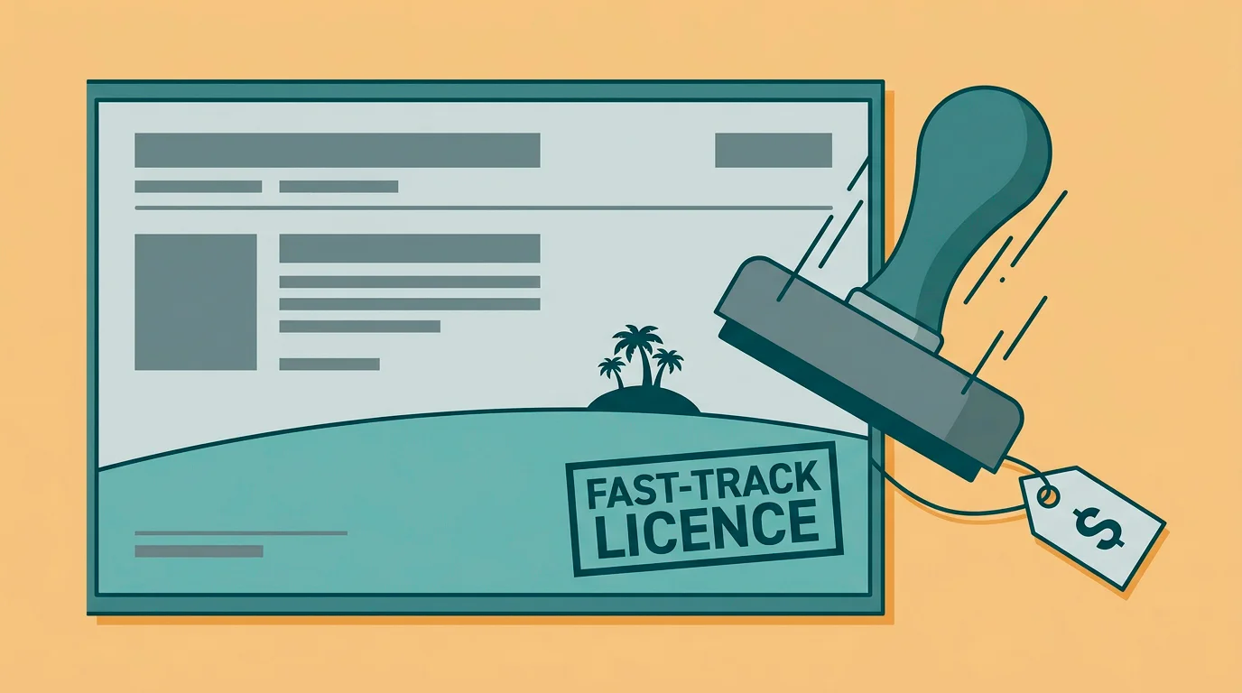 Illustration symbolising a low-cost fast-track gambling licence from a small island jurisdiction