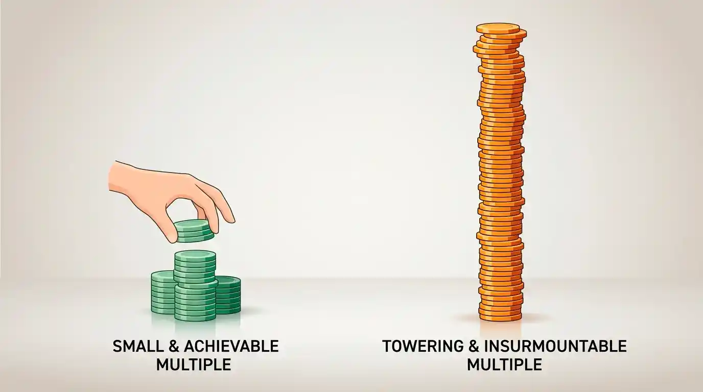 Illustration comparing a low regulated wagering multiple with a very high offshore wagering multiple
