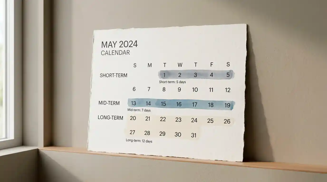 A calendar marked with six month, one year and five year periods representing GamStop exclusion lengths