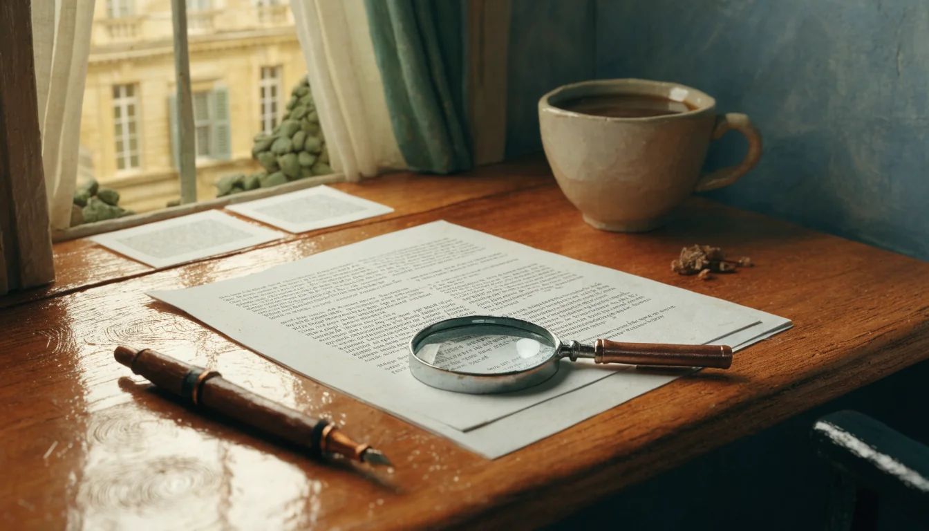 Magnifying glass examining small print of a casino bonus terms document on a desk by a window.