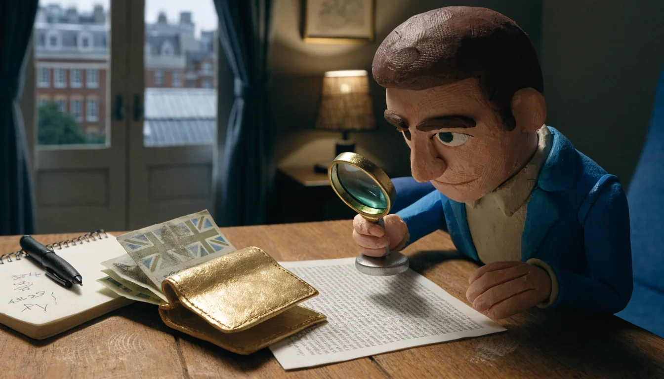 Person at desk examining bonus terms sheet under warm lamp light.