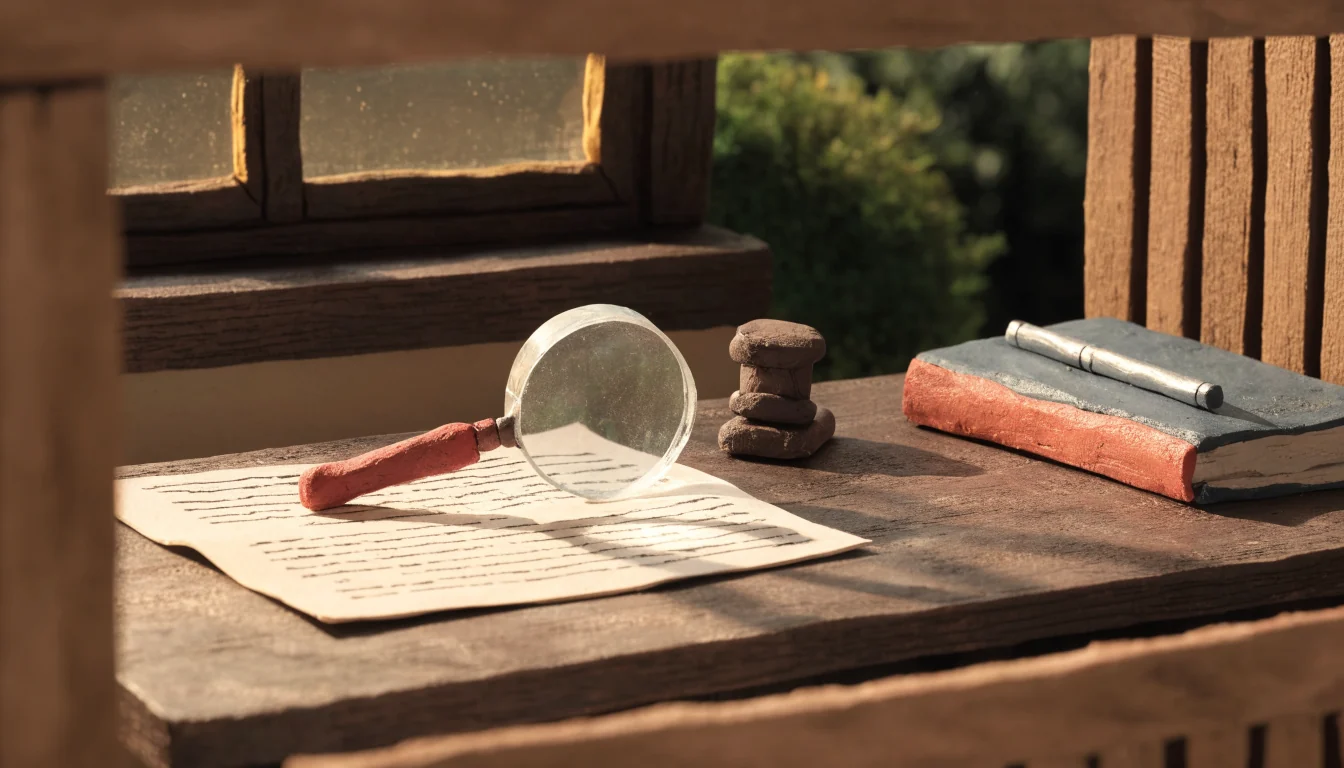 Magnifying glass on printed disclaimer document with gavel nearby.