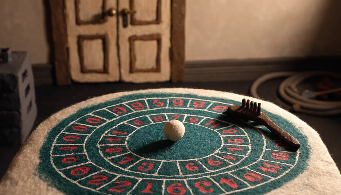 Roulette table with a settled ball in a numbered pocket