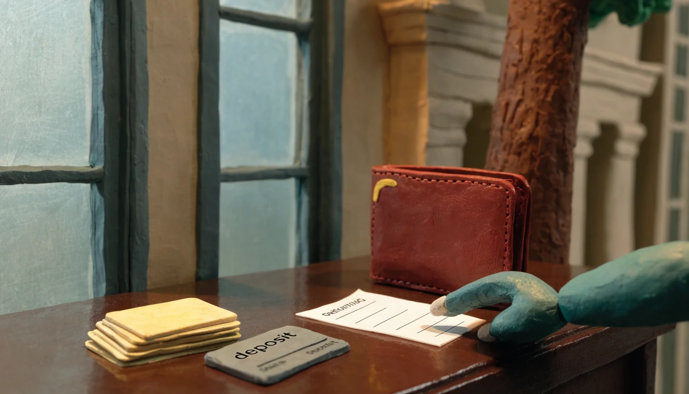 Payment cards and a withdrawal slip on a reception desk