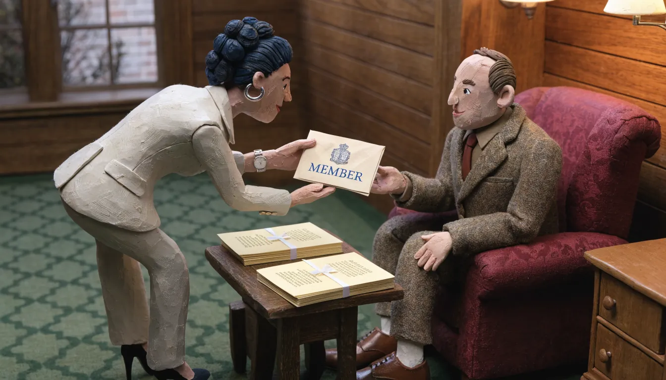 Club hostess handing a personalised envelope to a member