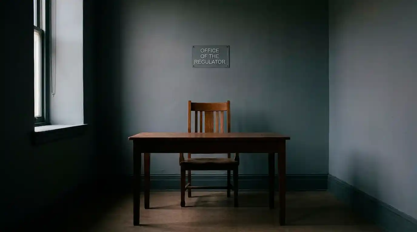 An empty regulator's chair representing the absence of UK Gambling Commission oversight offshore