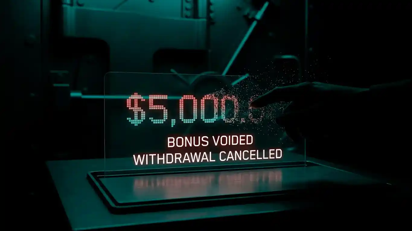 Illustration of a cleared bonus balance being voided at the operator's discretion before withdrawal