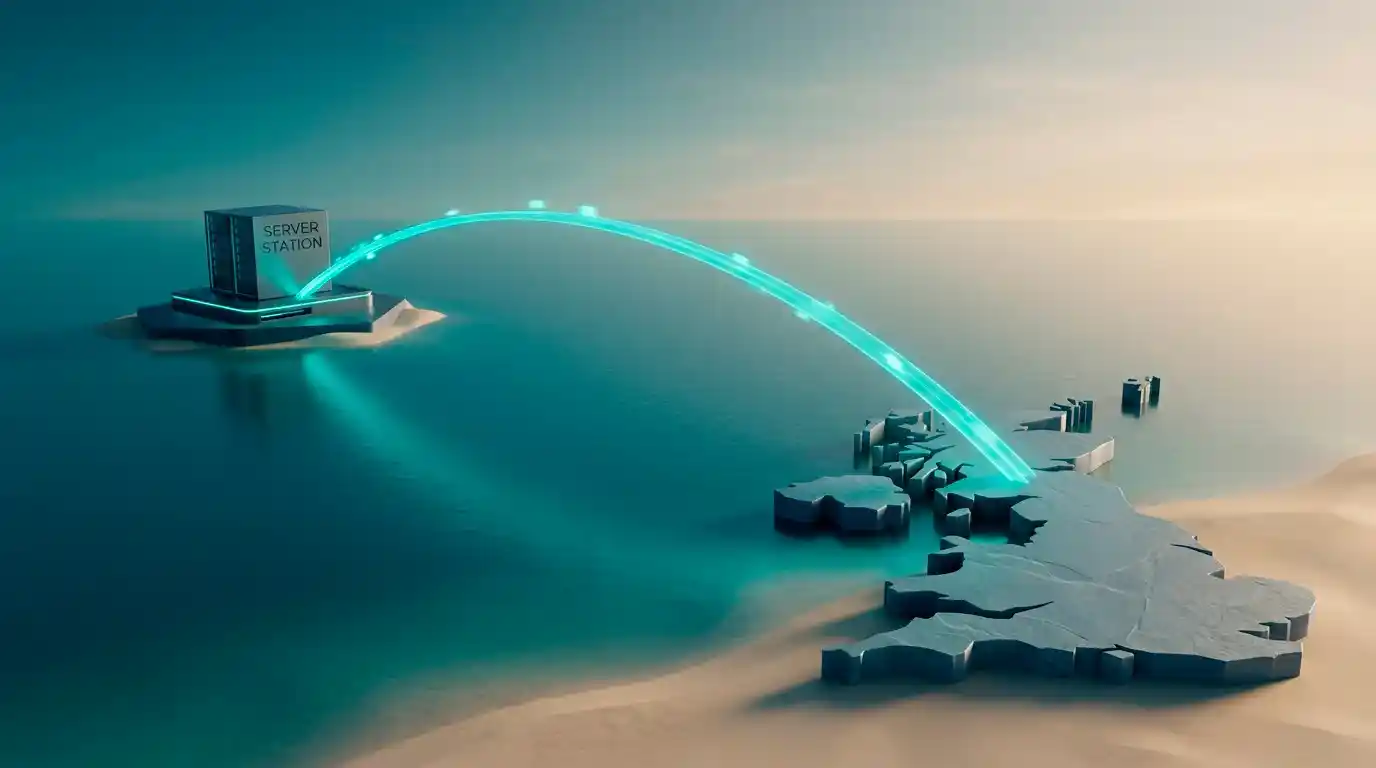 Map style illustration linking an offshore casino server to a UK player under the point of consumption test