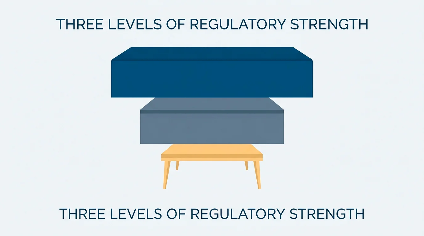 Tiered ladder illustration ranking offshore gambling regulators from stronger to weakest