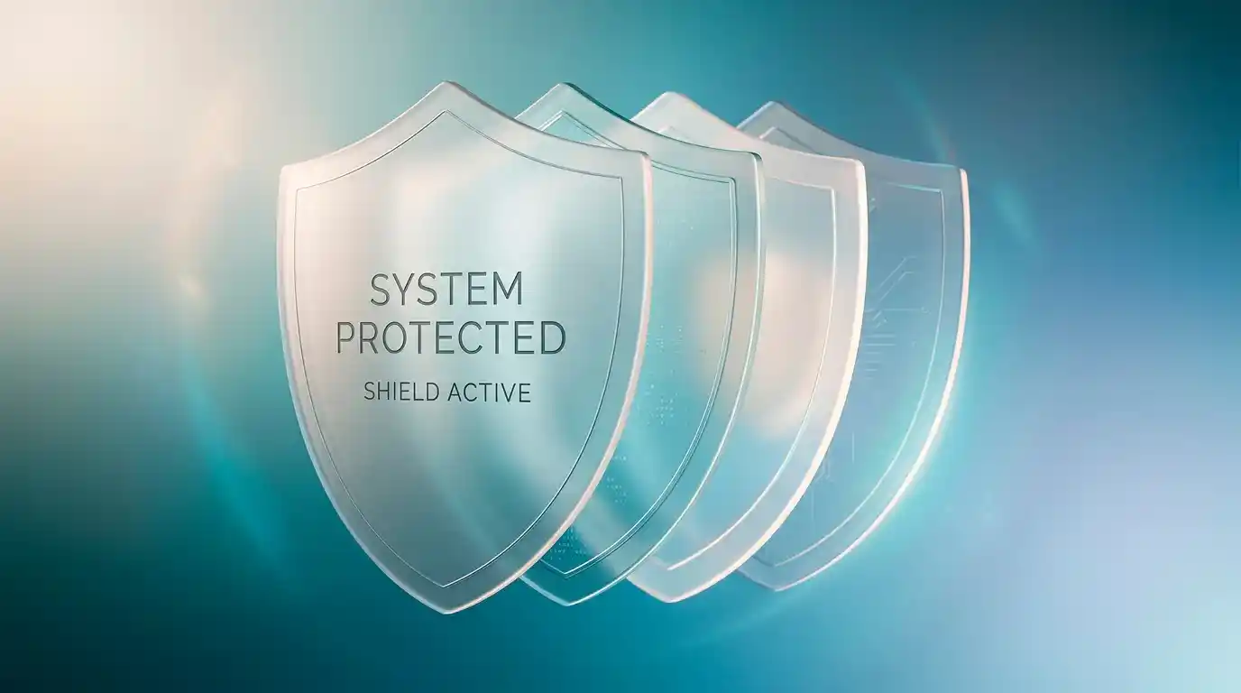 A protective set of overlapping shields representing layered UK gambling support and blocking tools