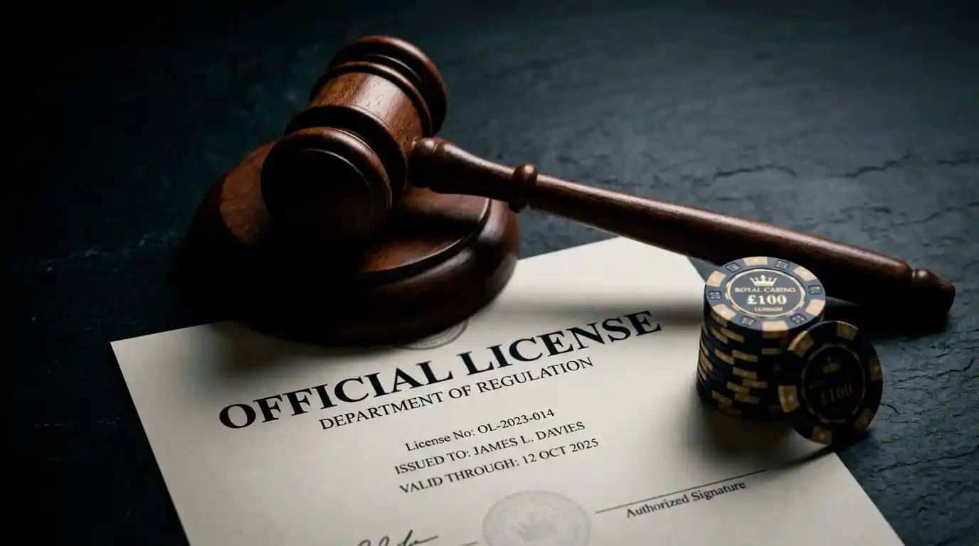 Symbolic image of a gavel and licence document representing the criminal penalty for unlicensed gambling operators