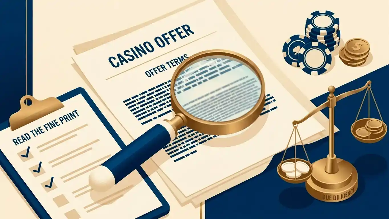 Illustration of careful due diligence on a casino offer before any deposit is made