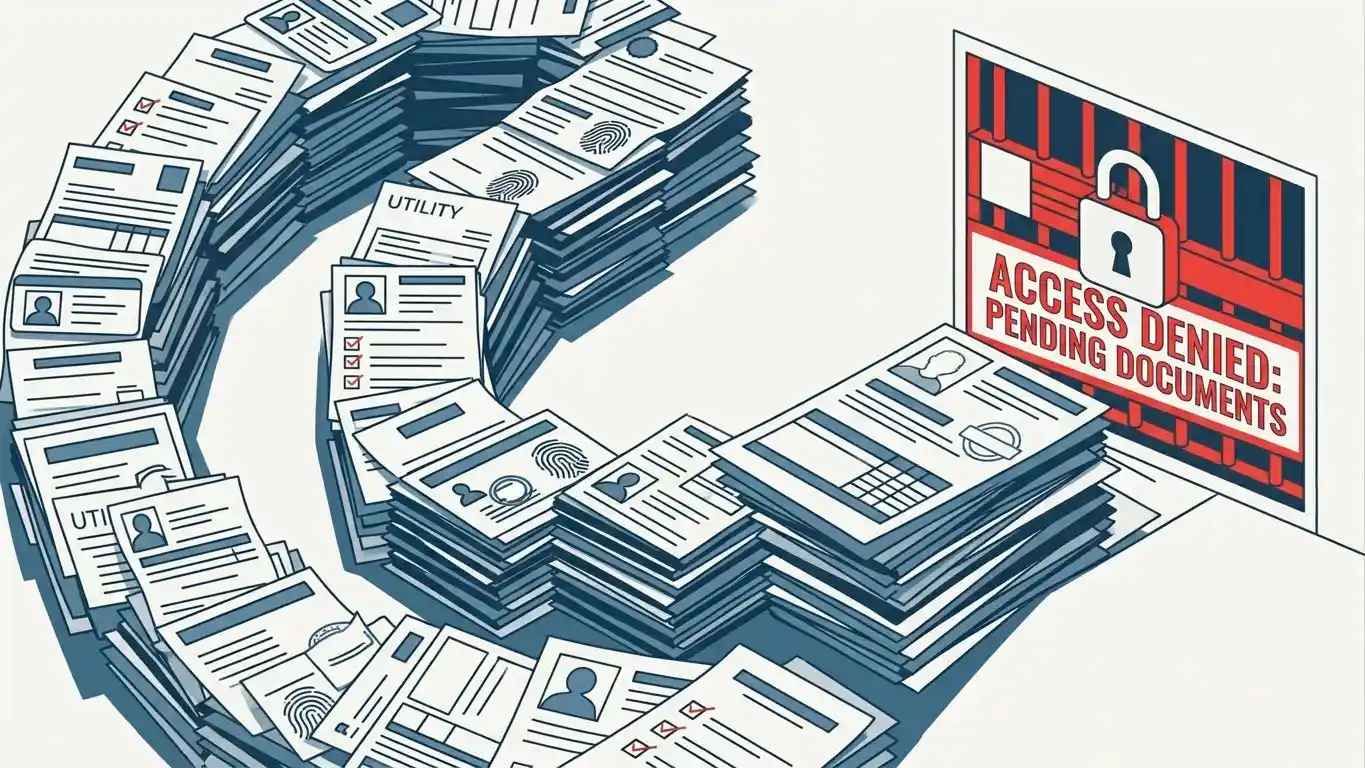 Illustration of repeated and escalating document requests blocking a withdrawal request